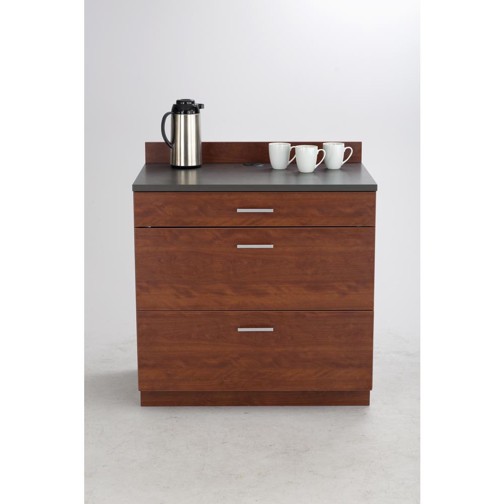 Hospitality Base Cabinet, Three Drawer Rustic Slate/Mahogany. Picture 5