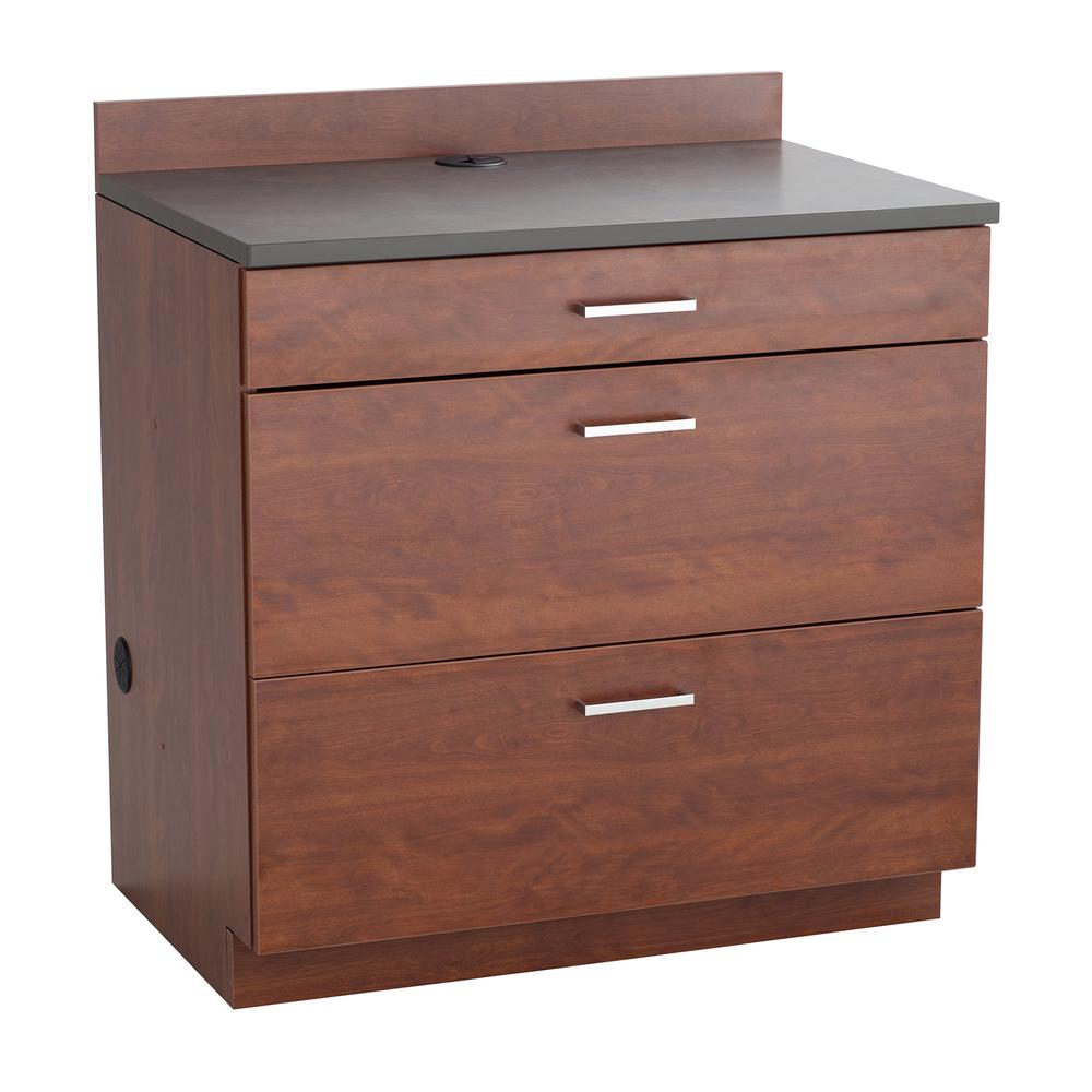 Hospitality Base Cabinet, Three Drawer Rustic Slate/Mahogany. Picture 2