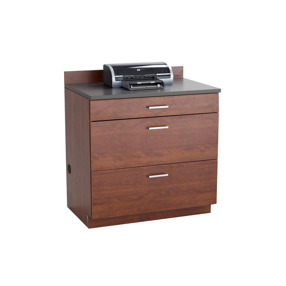 Hospitality Base Cabinet, Three Drawer Rustic Slate/Mahogany. Picture 6