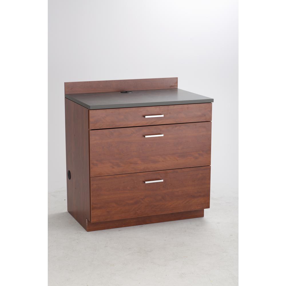 Hospitality Base Cabinet, Three Drawer Rustic Slate/Mahogany. Picture 9