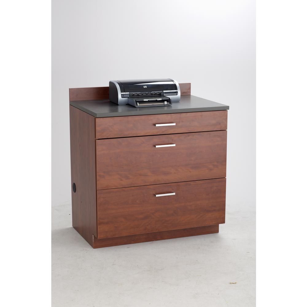 Hospitality Base Cabinet, Three Drawer Rustic Slate/Mahogany. Picture 10