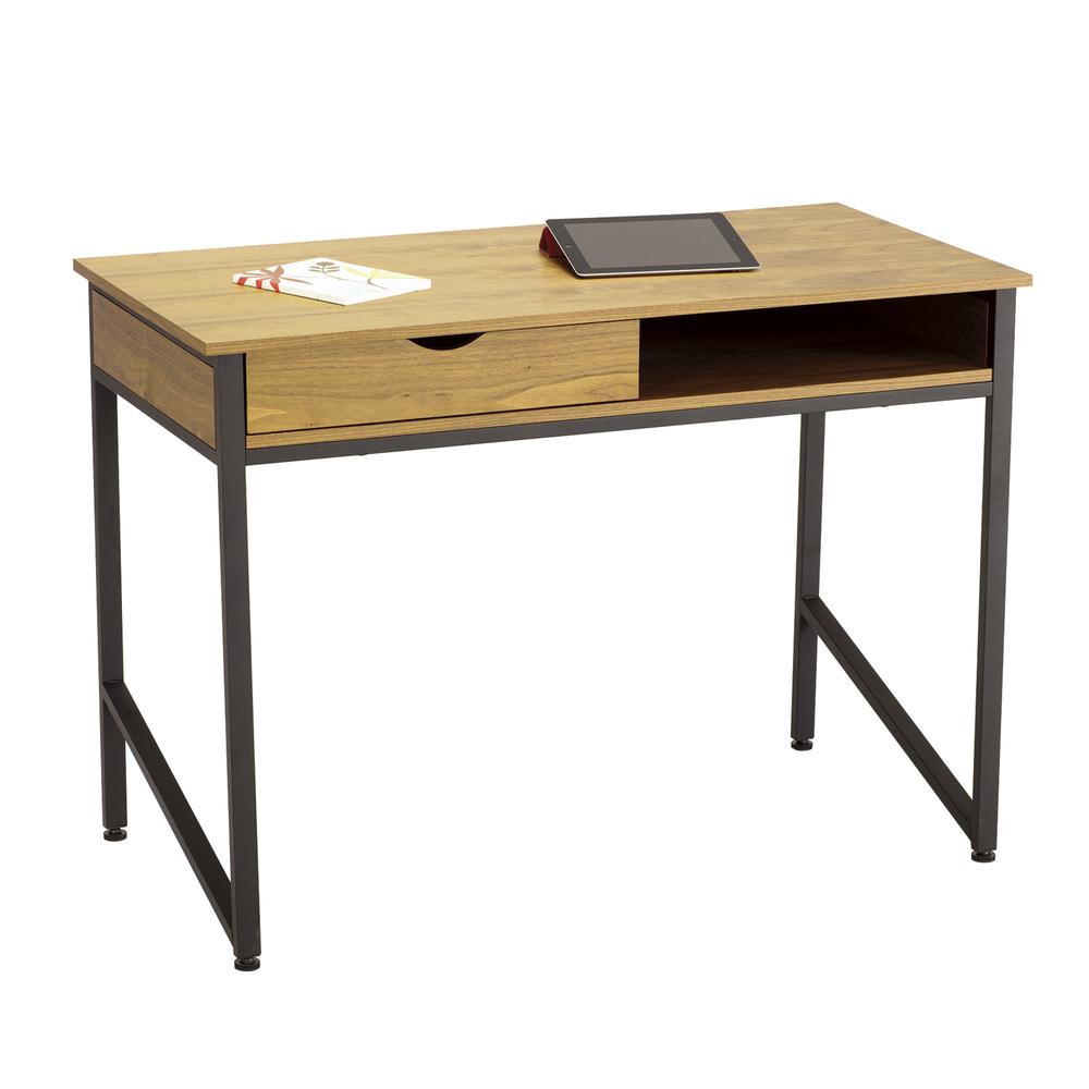 Single Drawer Office Desk, 43 1/4 x 21 5/8 x 30 3/4, Natural/Black. Picture 2