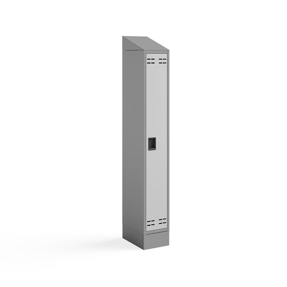 Single Sloped Metal Locker Hood Addition 12"W x 18"D x 6"H - Gray. Picture 1