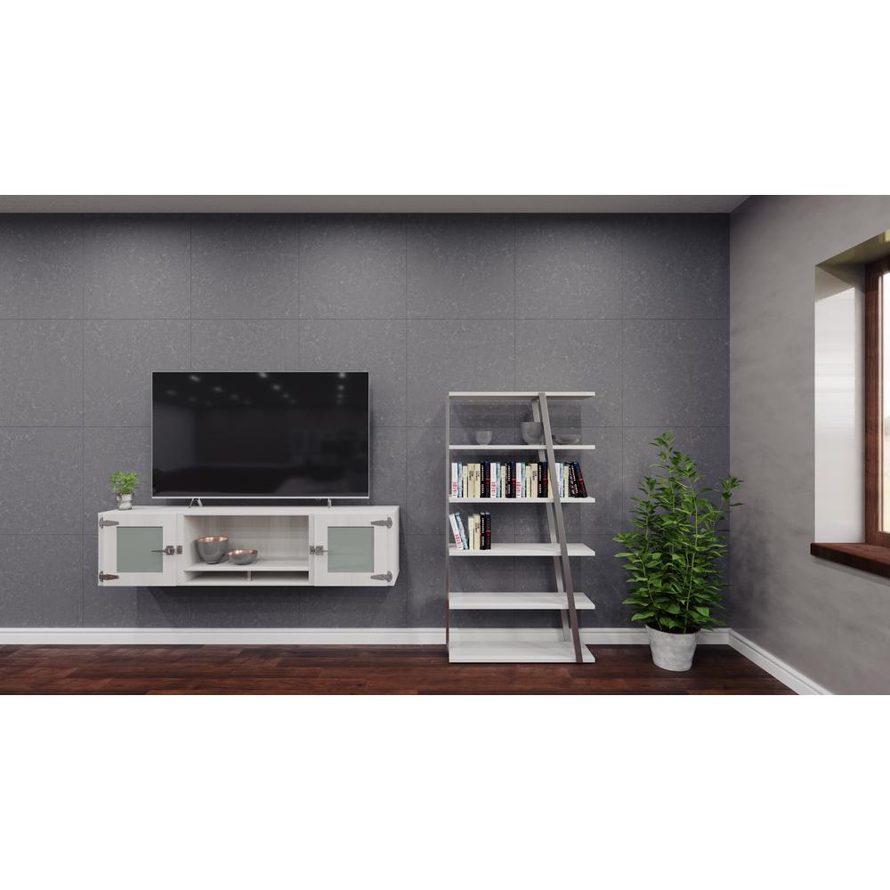 Mirella™ 72” Wall-Mounted Hutch with Glass Doors - WhiteAsh. Picture 3