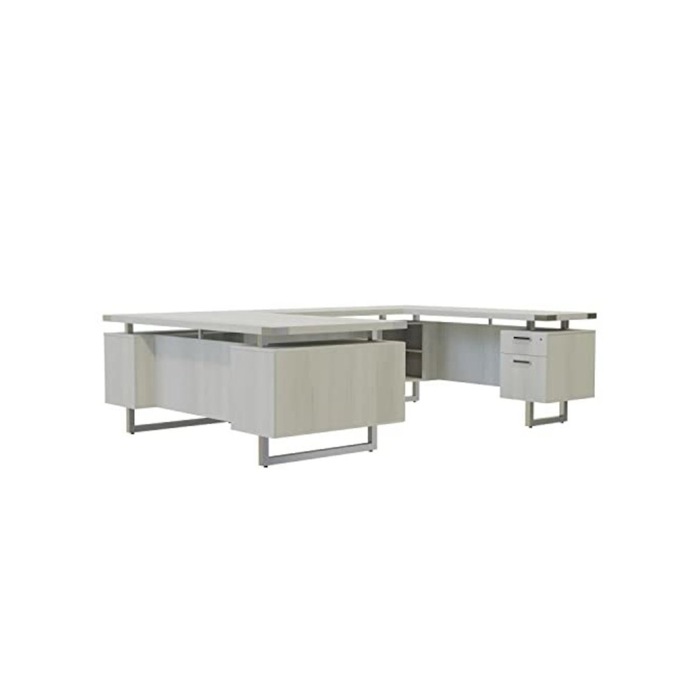 Mirella™ U-Shaped Configuration Desk, BBB/BF White Ash. Picture 1