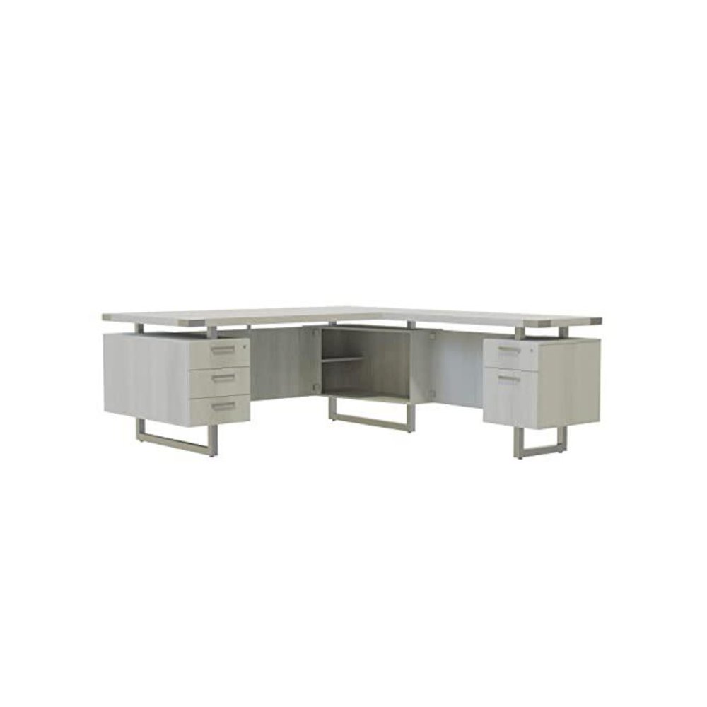 Mirella™ L-Shaped Configuration Desk, BBB/BF White Ash. Picture 1