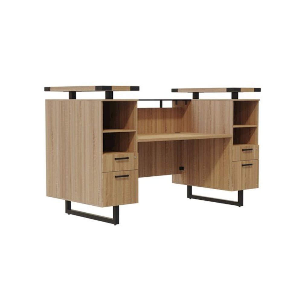 Mirella™ Reception Desk with Glass Countertop Sand Dune. Picture 1