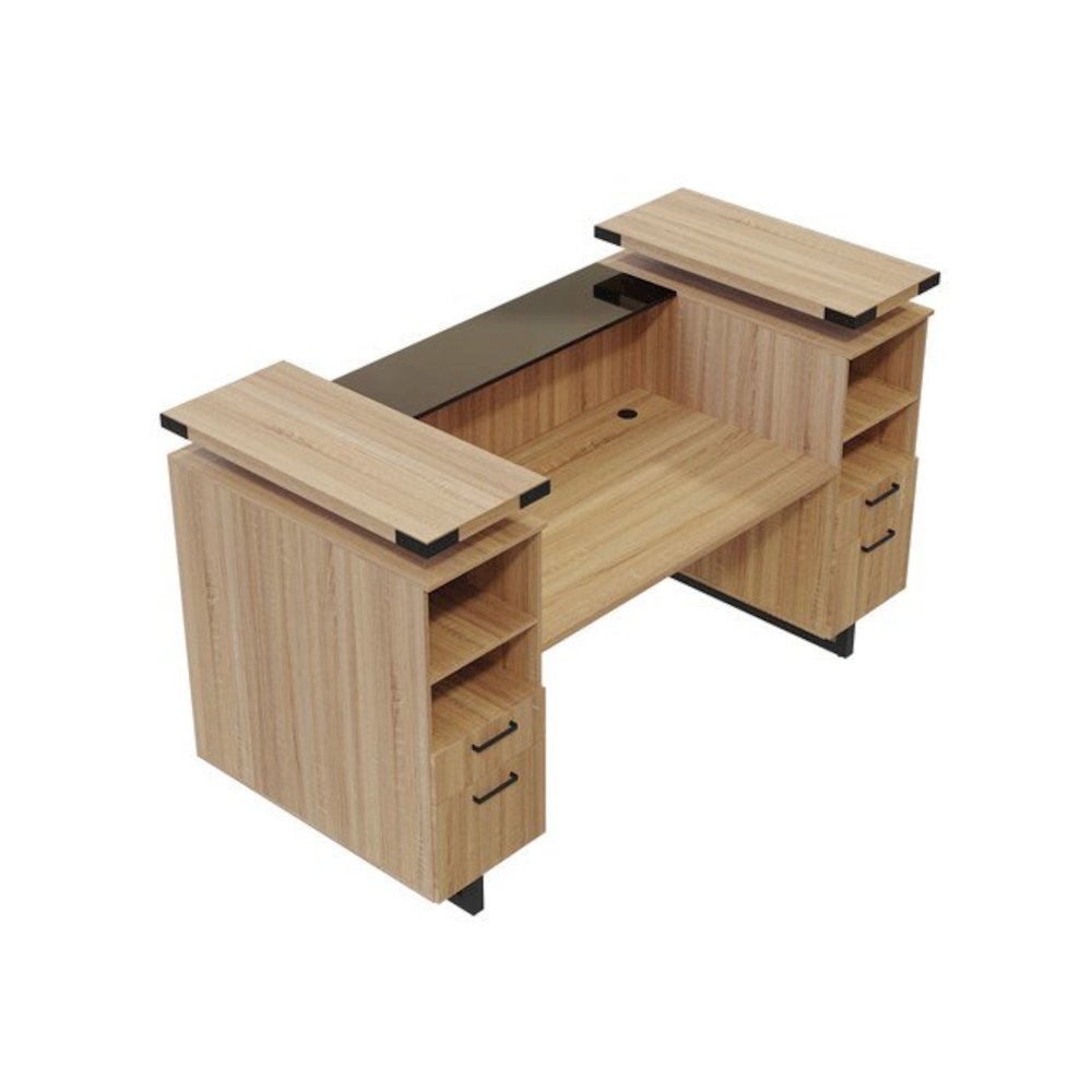 Mirella™ Reception Desk with Glass Countertop Sand Dune. Picture 5