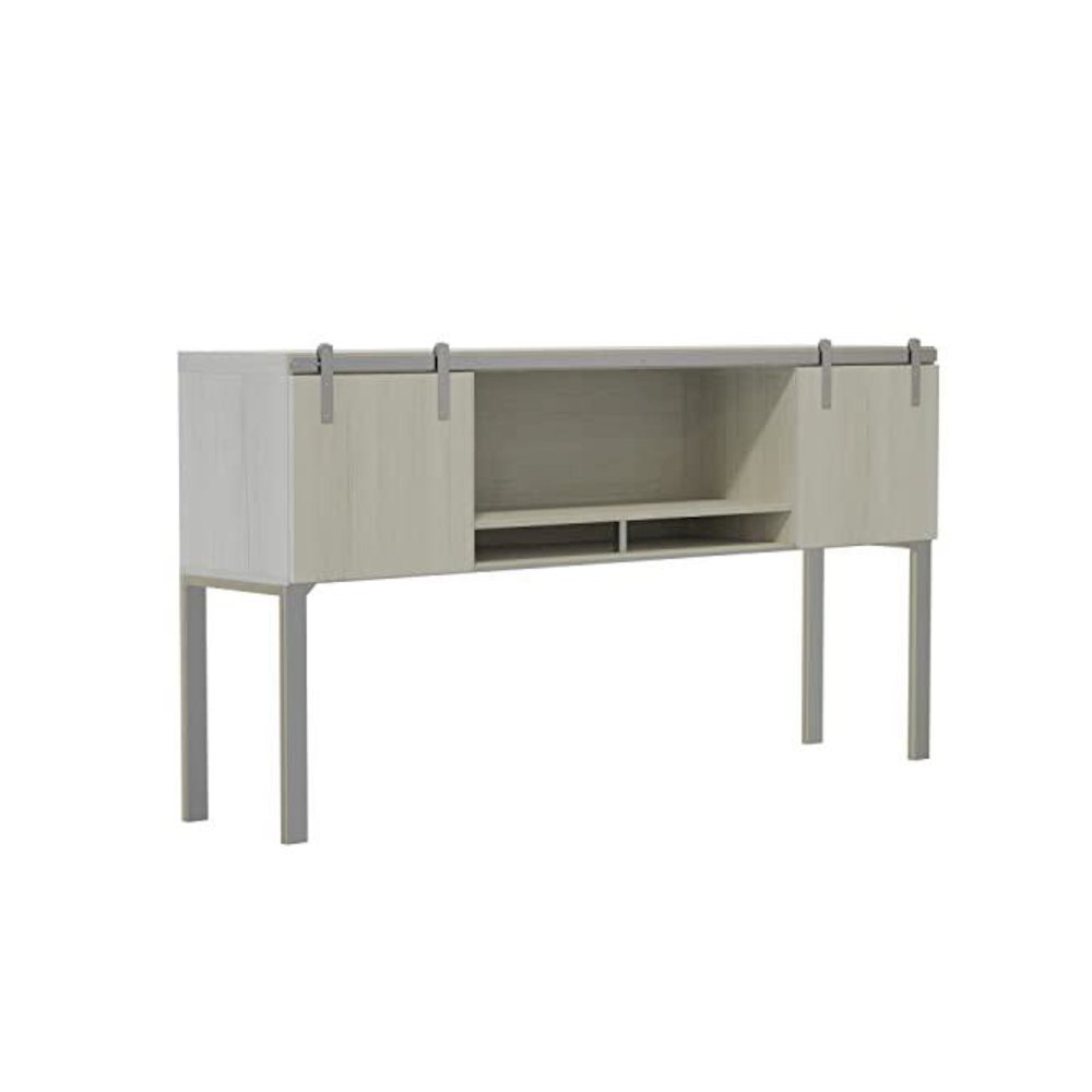 Mirella™ 72” Hutch with Sliding Wood Doors White Ash. Picture 1