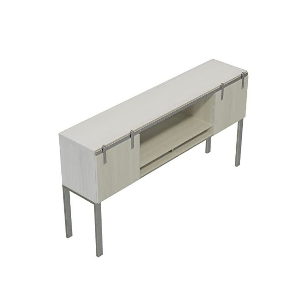 Mirella™ 72” Hutch with Sliding Wood Doors White Ash. Picture 3