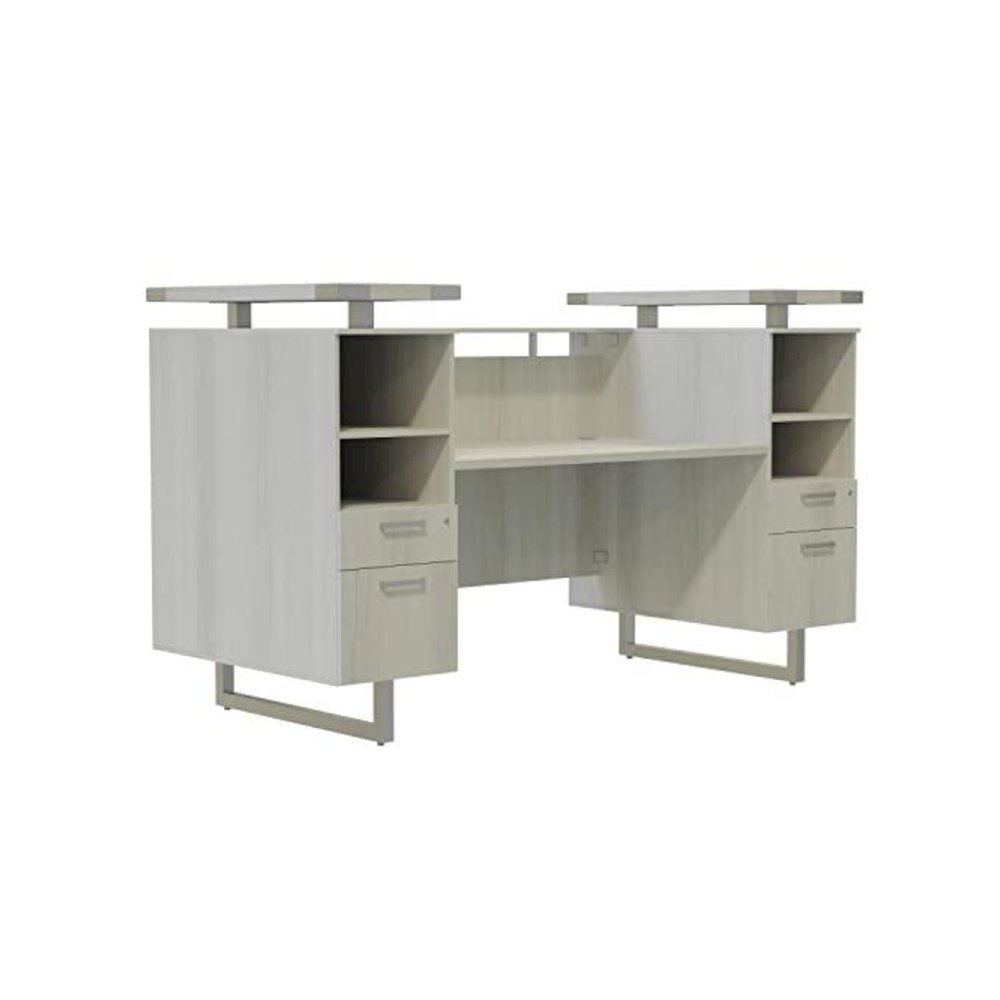 Mirella™ Reception Desk with Glass Countertop White Ash. Picture 1