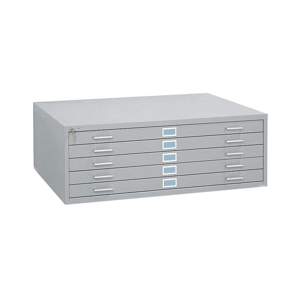 Five-Drawer Steel Flat File, 53-1/2w x 41-1/2d x 16-1/2h, Gray. Picture 2