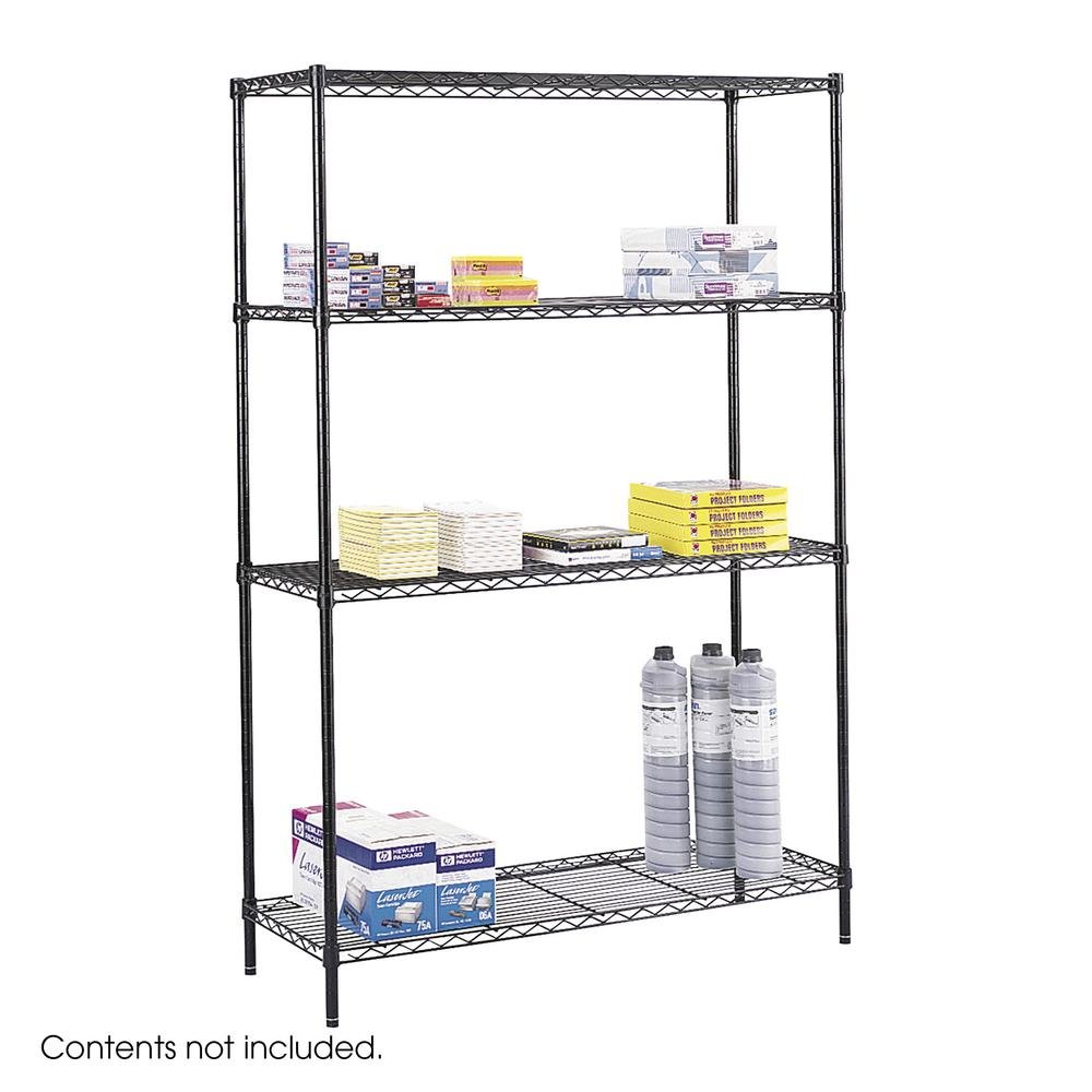 Safco Commercial Wire Shelving - 48" x 18" x 72" - 4 x Shelf(ves) - 500 lb Load Capacity - Leveling Glide - Black - Powder Coated - Steel - Assembly Required. Picture 2
