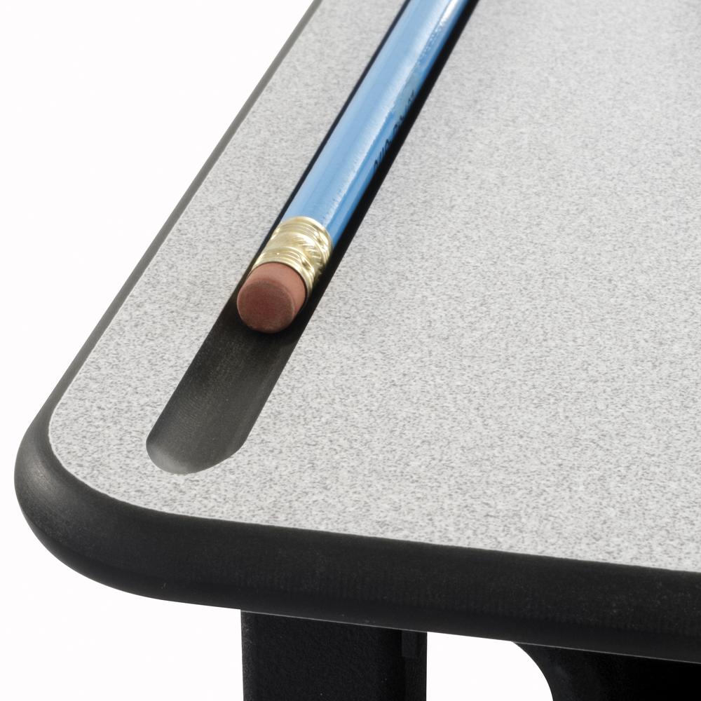 AlphaBetter® Adjustable-Height Stand-Up Desk, 36 x 24" Premium or Dry Erase Top, Book Box and Swinging Footrest Bar - Gray. Picture 3
