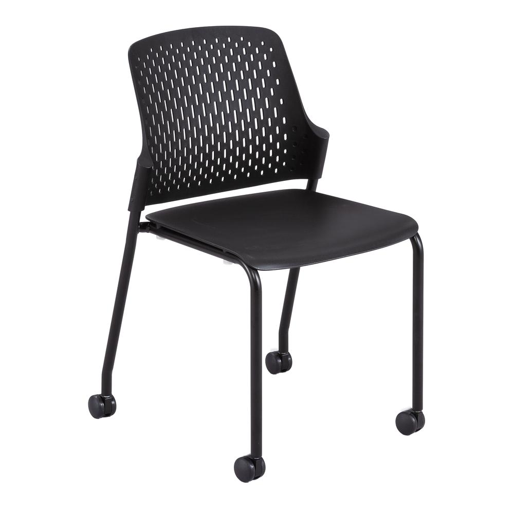 Stack Chair with Casters, Black set of 4. Picture 1