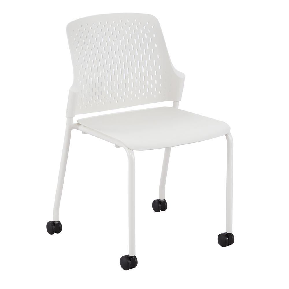 Stack Chair with Casters, White set of 4. Picture 1
