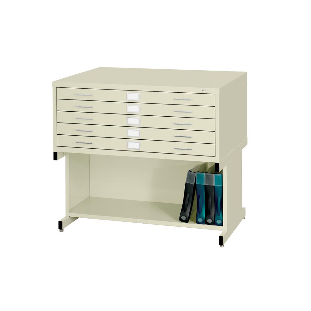 Safco 5-Drawer Steel Flat Files & Base - 40.4" x 16.5" x 29.4" - 5 x Drawer(s) for File - Stackable - Sand - Powder Coated - Steel - Recycled. Picture 1