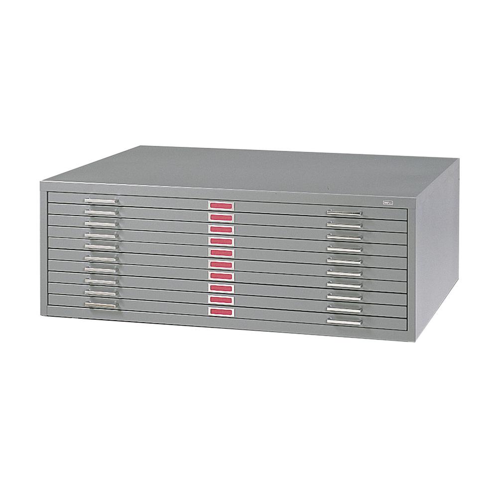 10-Drawer Steel Flat File for 30" x 42" Documents Gray. Picture 2