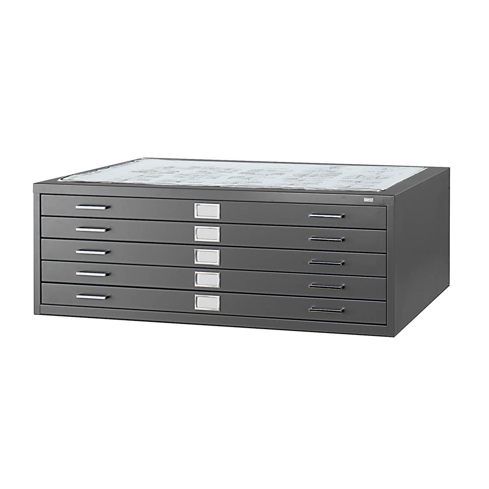 5-Drawer Steel Flat File for 30" x 42" D Black. Picture 2