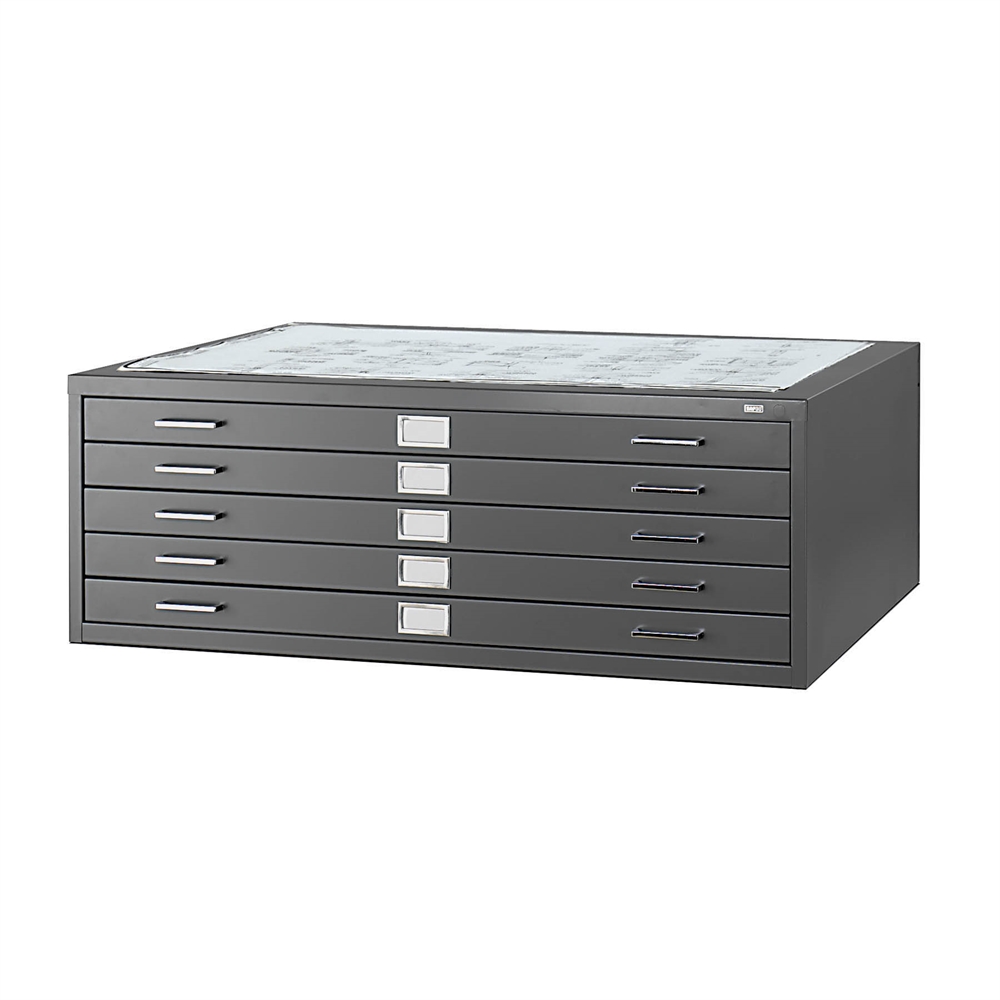 5-Drawer Steel Flat File for 30" x 42" D Black. Picture 1