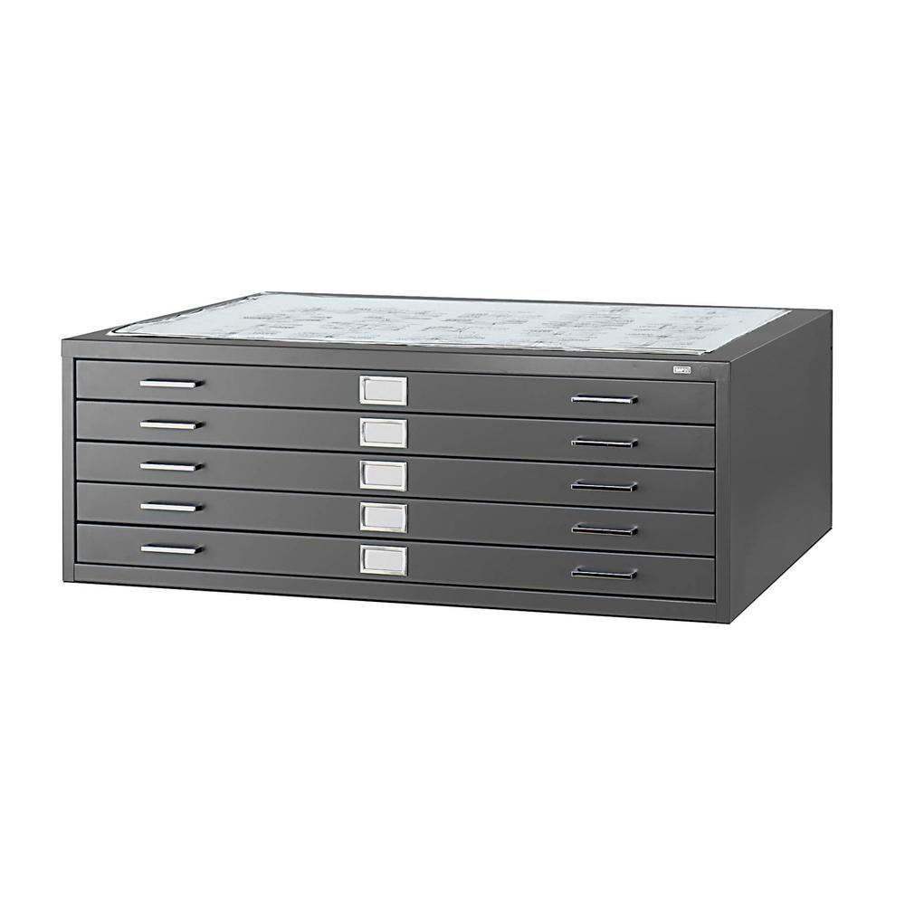 5-Drawer Steel Flat File for 36" x 48" Documents Black. Picture 2