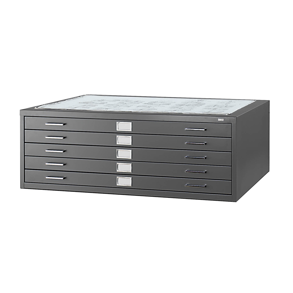 5-Drawer Steel Flat File for 36" x 48" Documents Black. Picture 1