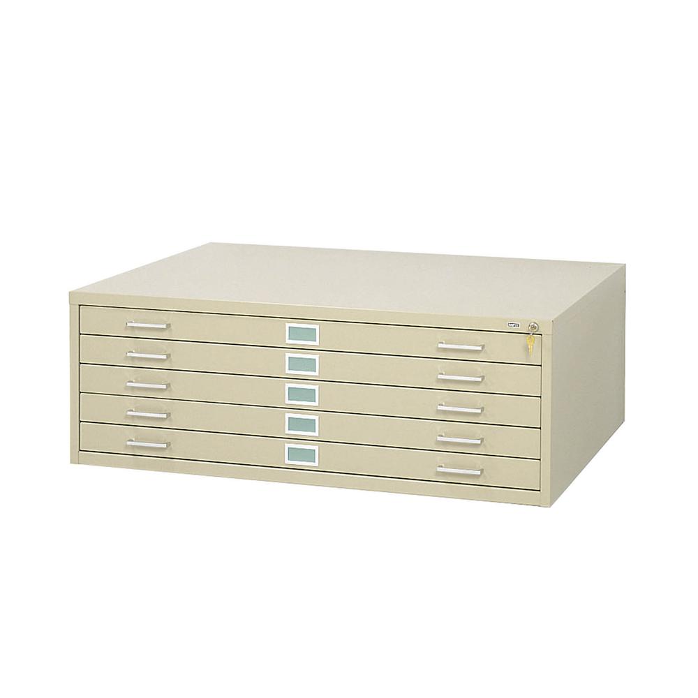 Safco 5-Drawer Steel Flat File - 41.4" x 16.5" x 53.4" - 5 x Drawer(s) for File - Stackable - Tropic Sand - Powder Coated - Steel - Recycled. Picture 2