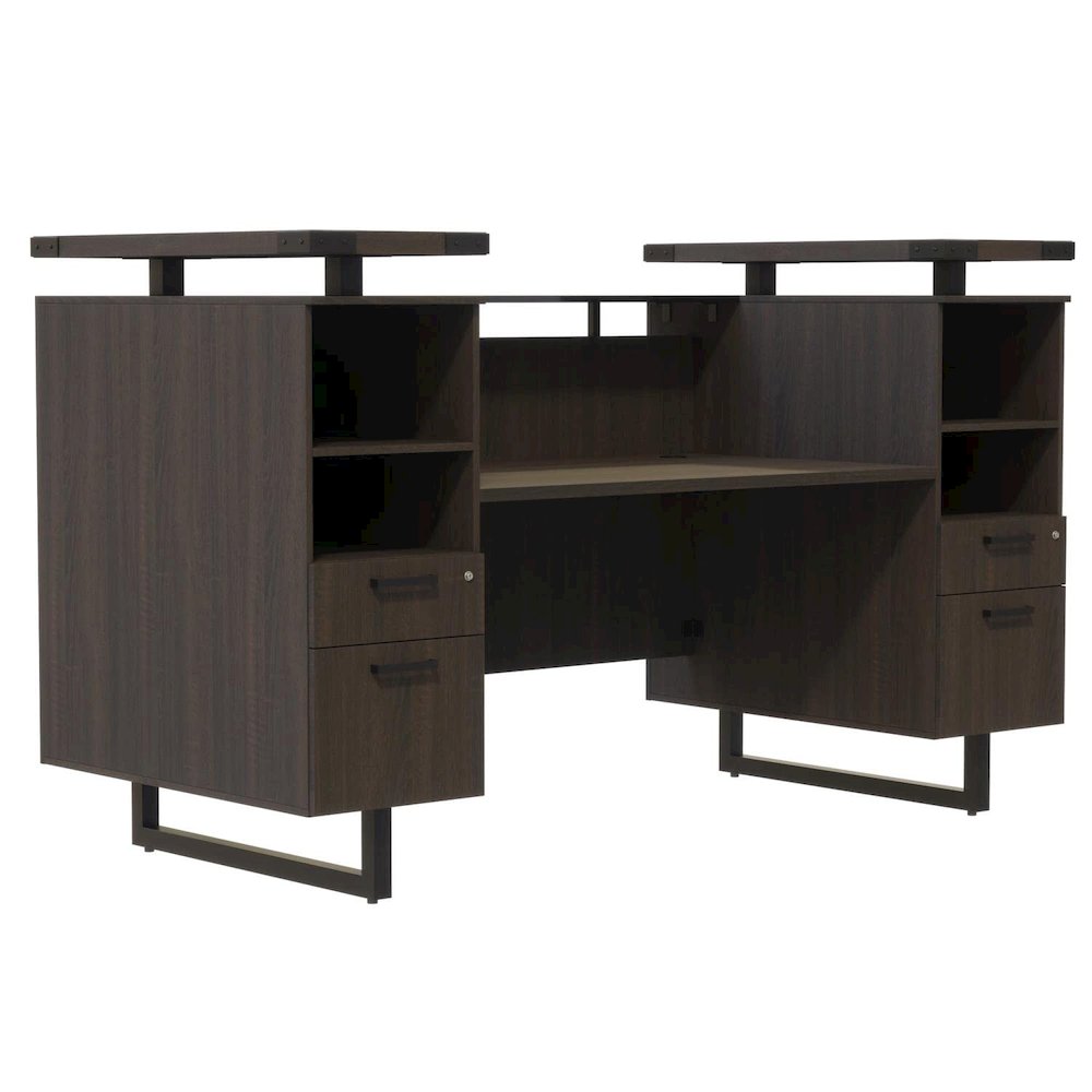Mirella™ Reception Desk with Glass Countertop Southern Tobacco. Picture 1