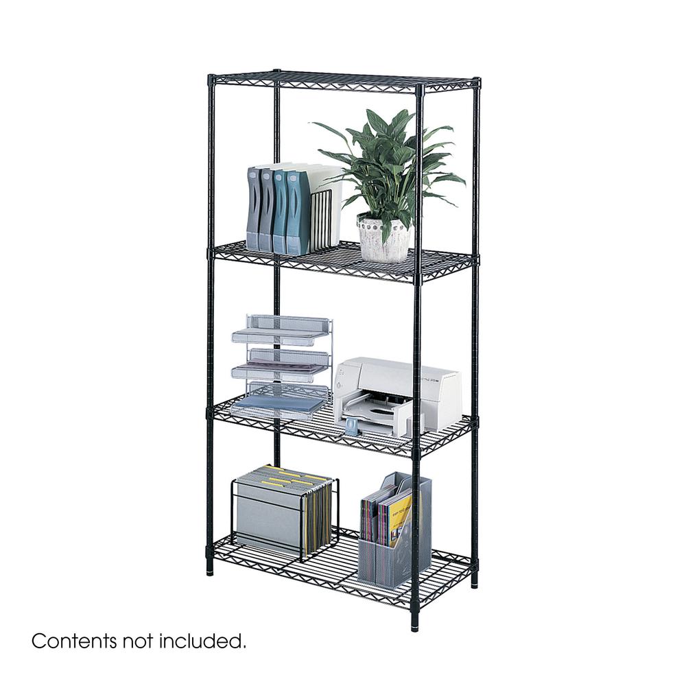 Safco Industrial Wire Shelving - 36" x 18" x 72" - 4 x Shelf(ves) - Rust Proof, Leveling Glide, Adjustable Leveler, Adjustable Feet, Dust Proof - Black - Powder Coated - Steel, Plastic - Assembly Requ. Picture 1
