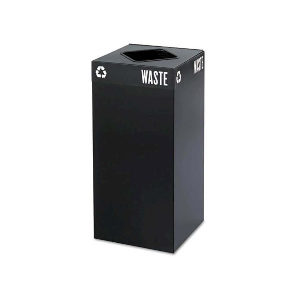 Public Square Trash Container, Square, Steel, 31 gal, Black. Picture 1