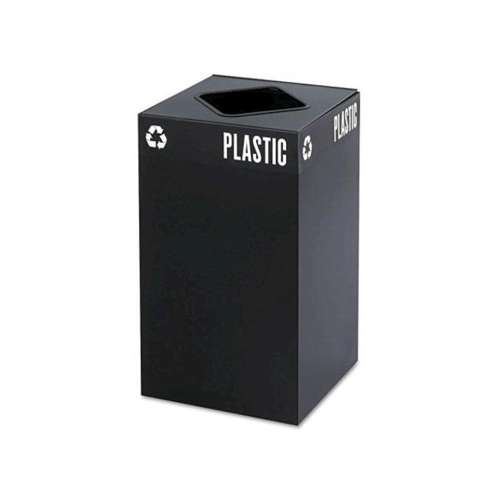Public Square Plastic-Recycling Container, Square, Steel, 25 gal, Black. Picture 1
