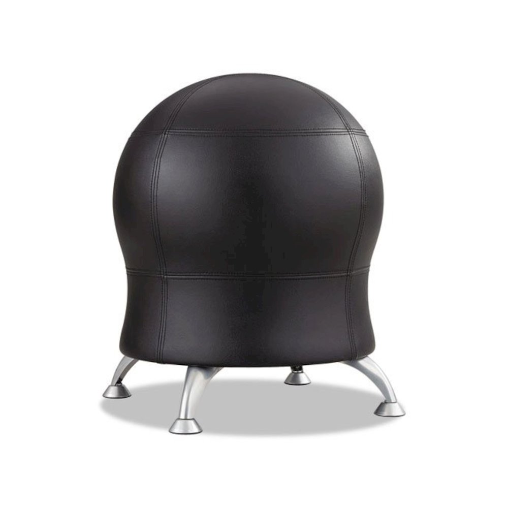 Zenergy Ball Chair, Backless, Supports Up to 250 lb, Black Vinyl Seat, Silver Base. Picture 1