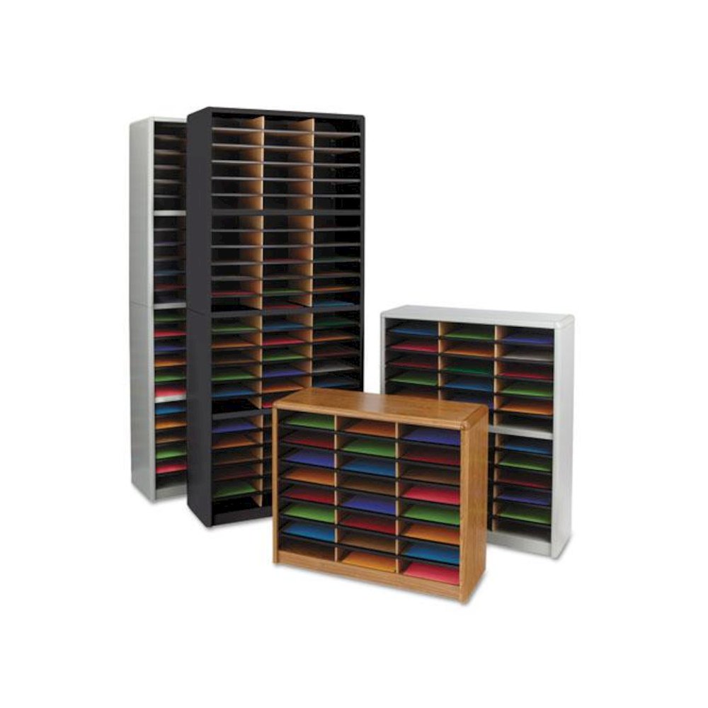 Steel/Fiberboard Literature Sorter, 24 Compartments, 32.25 x 13.5 x 25.75, Oak. Picture 3