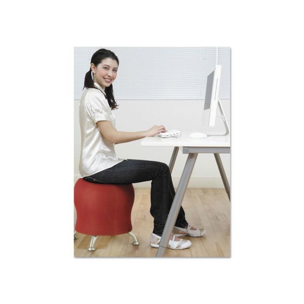 Zenergy Ball Chair, Backless, Supports Up to 250 lb, Crimson Fabric Seat, Silver Base. Picture 2