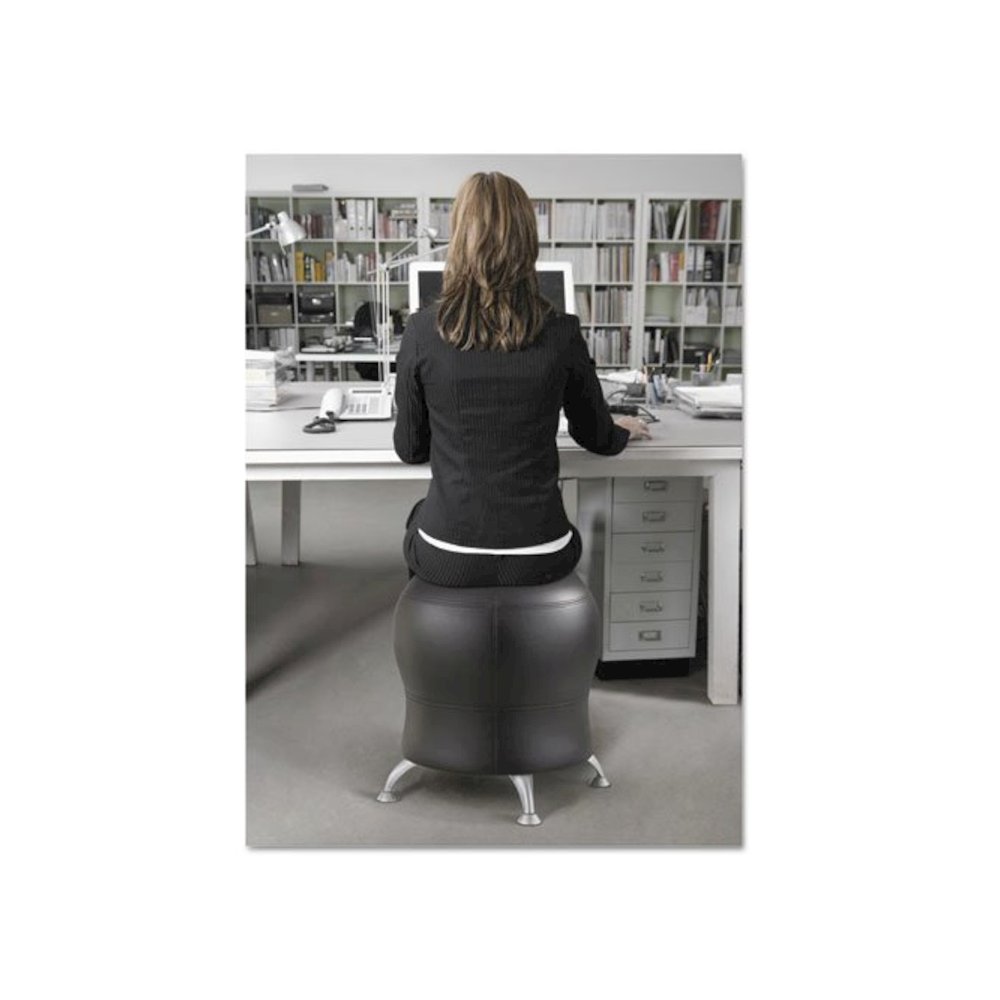 Zenergy Ball Chair, Backless, Supports Up to 250 lb, Black Vinyl Seat, Silver Base. Picture 2