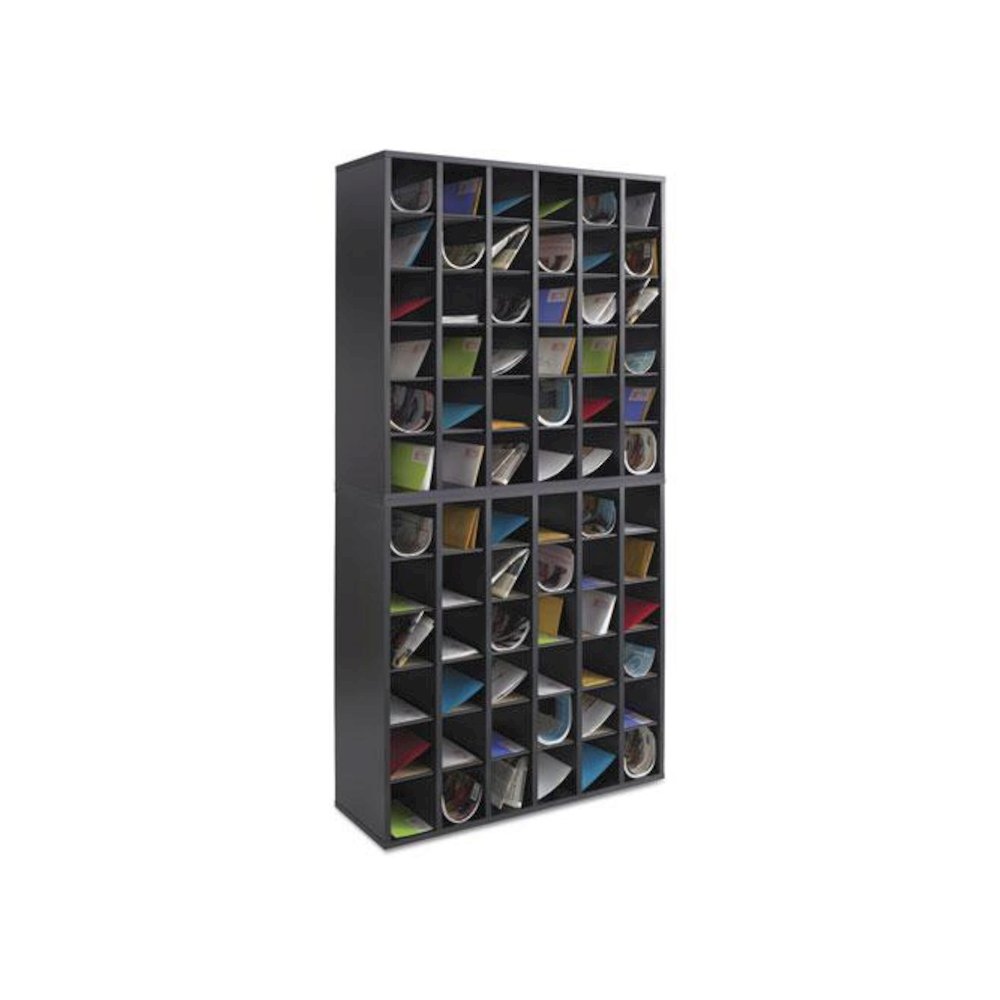 Wood Mail Sorter with Adjustable Dividers, Stackable, 36 Compartments, 33.75 x 12 x 32.75, Black. Picture 2