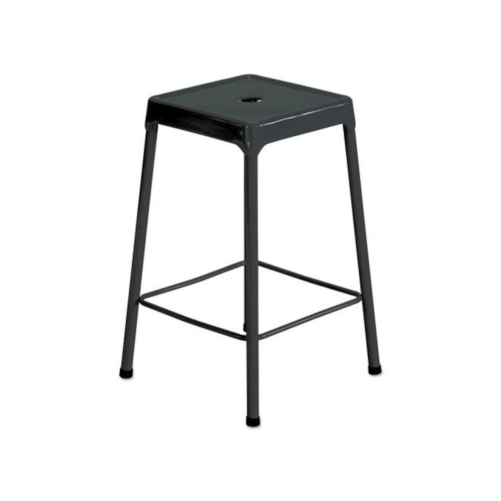 Counter-Height Steel Stool, Backless, Supports Up to 250 lb, 25" Seat Height, Black. Picture 1