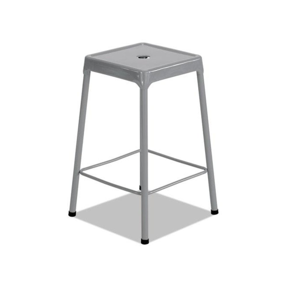 Counter-Height Steel Stool, Backless, Supports Up to 250 lb, 25" Seat Height, Silver. Picture 1