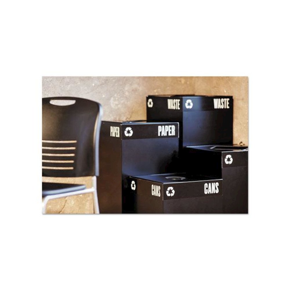 Public Square Plastic-Recycling Container, Square, Steel, 25 gal, Black. Picture 3