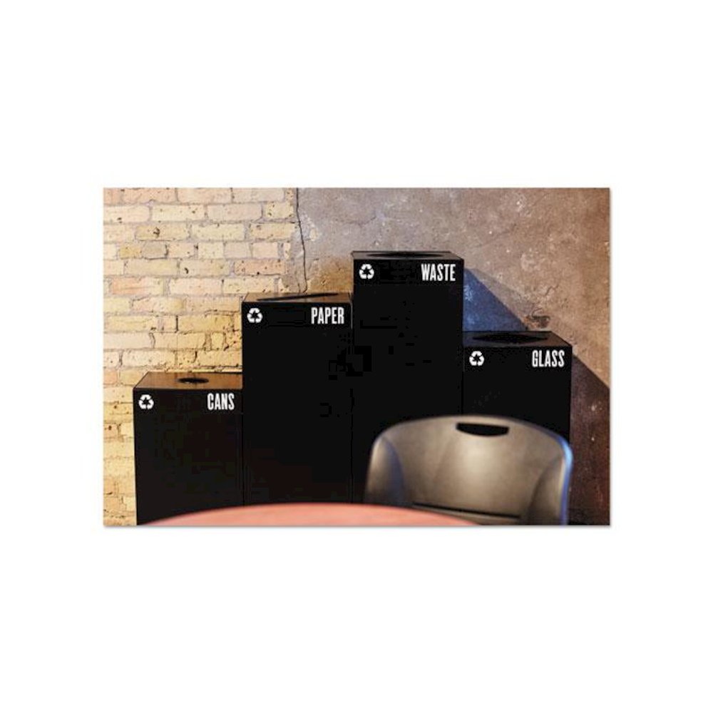 Public Square Plastic-Recycling Container, Square, Steel, 25 gal, Black. Picture 4