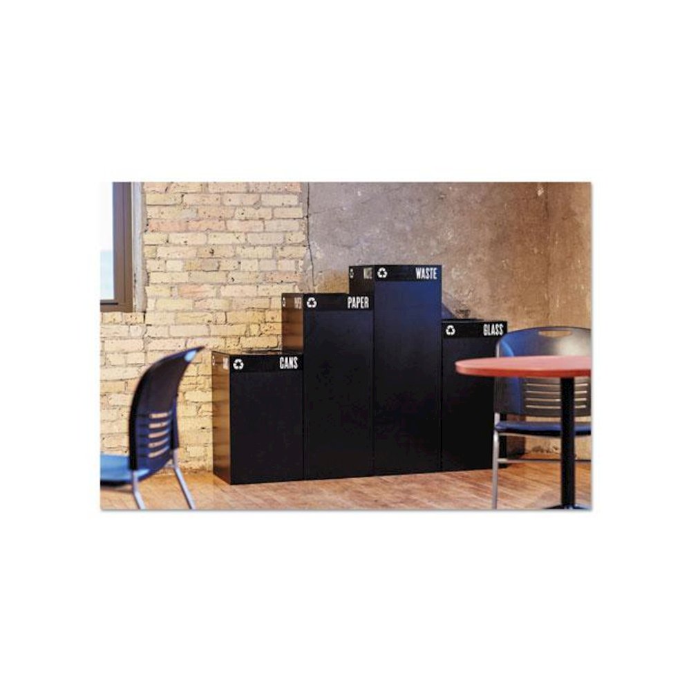 Public Square Plastic-Recycling Container, Square, Steel, 25 gal, Black. Picture 5