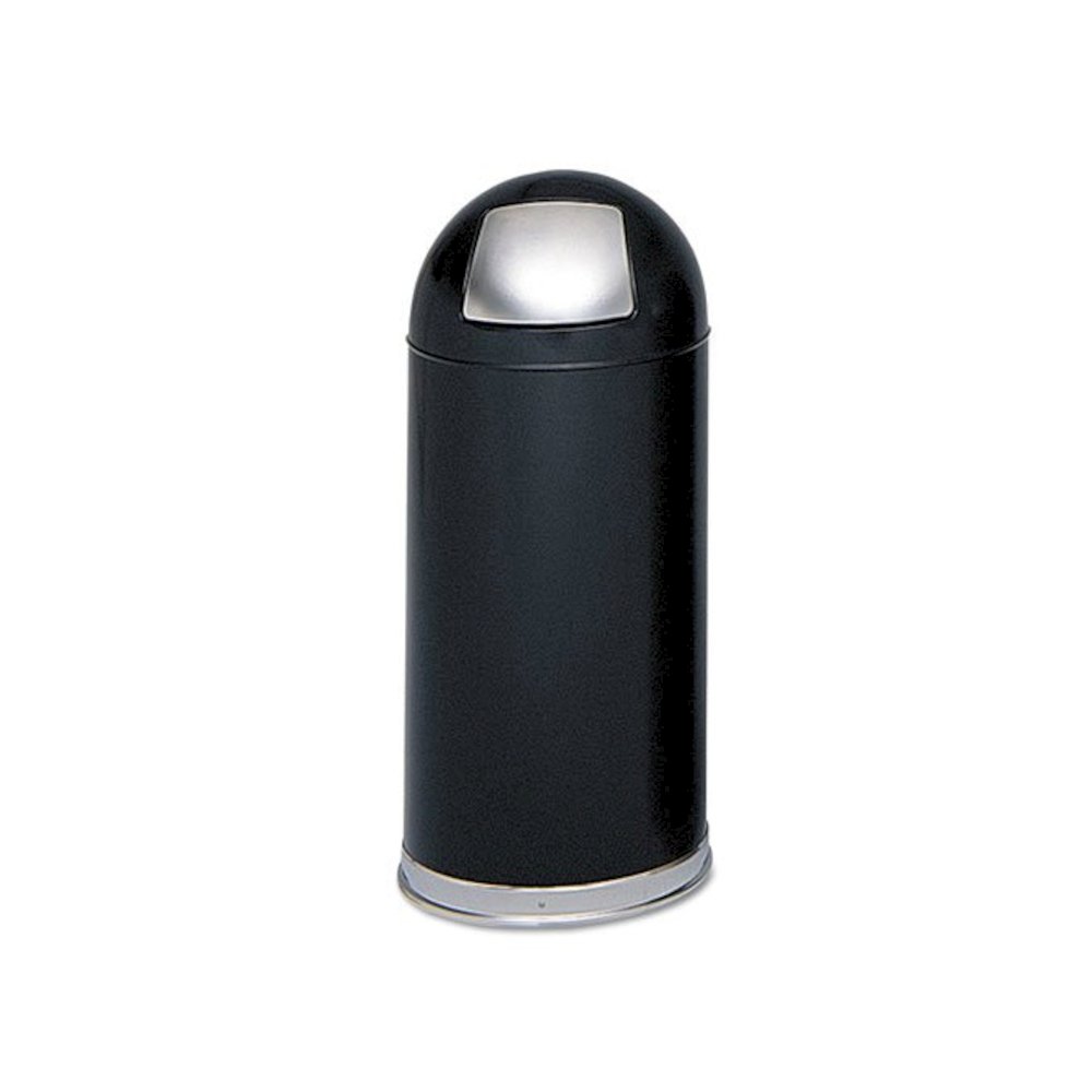 Dome Top Receptacle with Spring-Loaded Door, 15 gal, Steel, Black. Picture 1