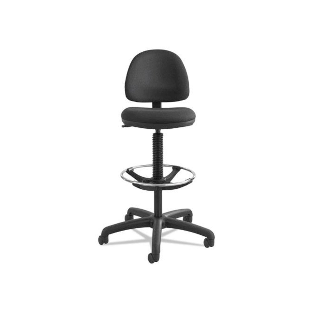 Precision Extended-Height Swivel Stool, Adjustable Footring, Supports Up to 250 lb, 23" to 33" Seat Height, Black Fabric. Picture 2