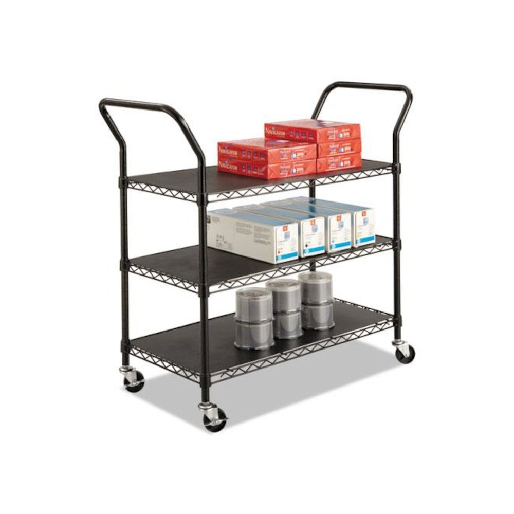 Wire Utility Cart, Metal, 3 Shelves, 600 lb Capacity, 43.75" x 19.25" x 40.5", Black. Picture 1