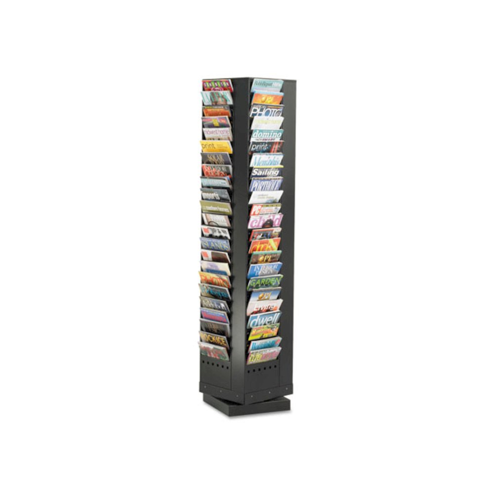 Steel Rotary Magazine Rack, 92 Compartments, 14w x 14d x 68h, Black. Picture 1