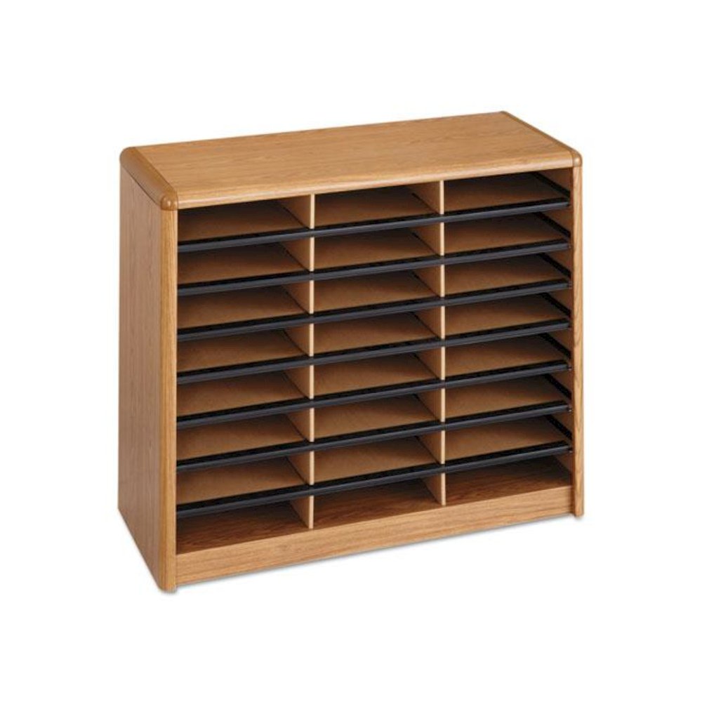 Steel/Fiberboard Literature Sorter, 24 Compartments, 32.25 x 13.5 x 25.75, Oak. Picture 5