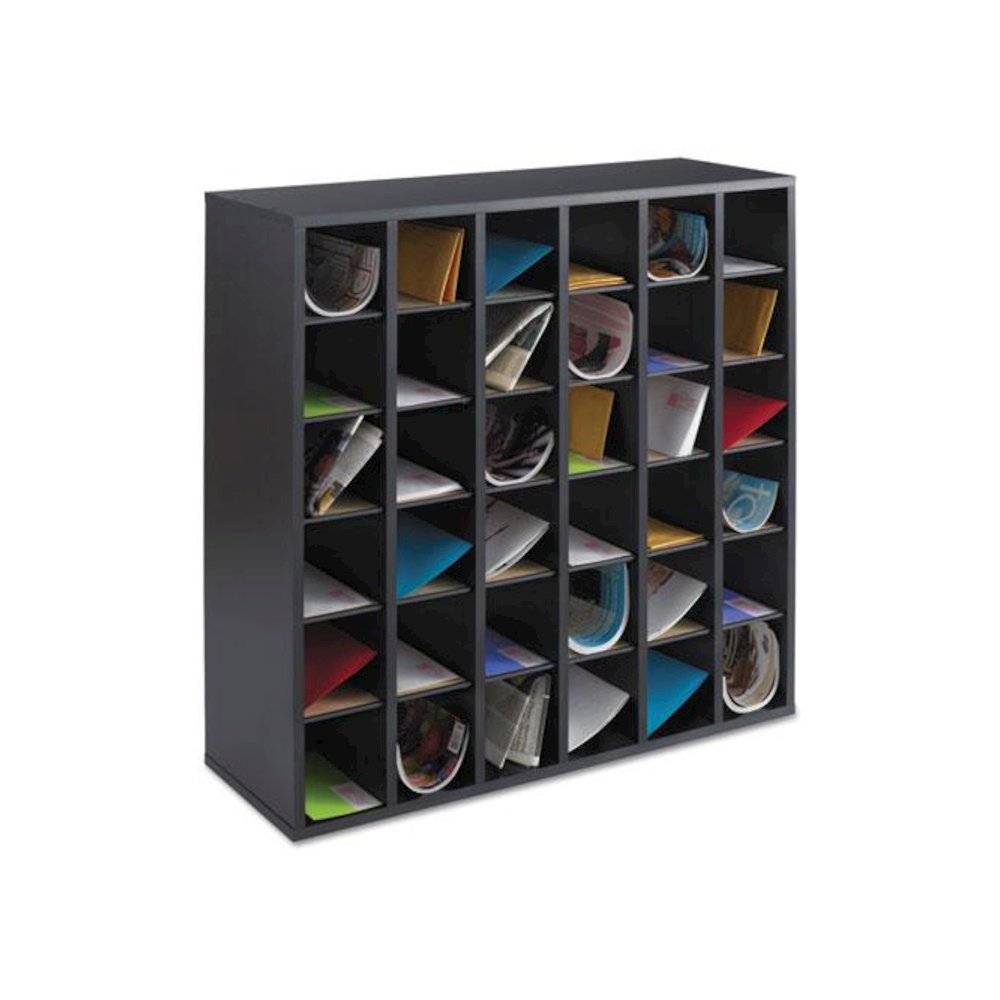 Wood Mail Sorter with Adjustable Dividers, Stackable, 36 Compartments, 33.75 x 12 x 32.75, Black. Picture 1