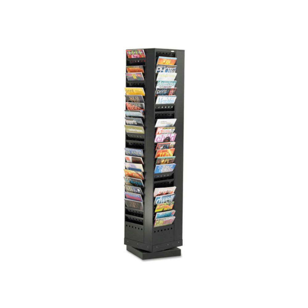 Steel Rotary Magazine Rack, 92 Compartments, 14w x 14d x 68h, Black. Picture 3