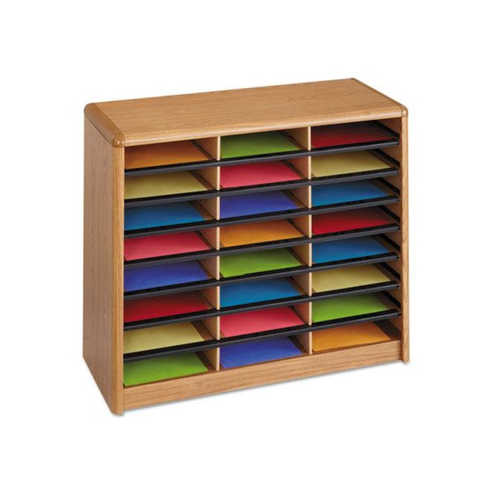 Steel/Fiberboard Literature Sorter, 24 Compartments, 32.25 x 13.5 x 25.75, Oak. Picture 1