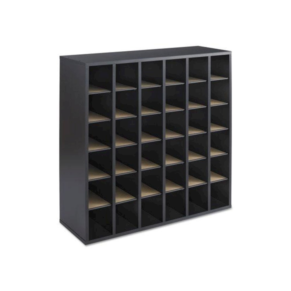 Wood Mail Sorter with Adjustable Dividers, Stackable, 36 Compartments, 33.75 x 12 x 32.75, Black. Picture 4